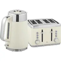 Dopwii 2200W, 1,7L Wasserkocher mit Schnellkochfunktion, Kalkfilter und 4-Scheiben-Toaster mit 7 Bräunungsstufen, Cremeweiß