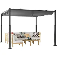 Goplus Pergola mit einziehbarem Baldachin, 3,1 x 3,1 m großer Grillpavillon mit Sonnendach, moderner Terrassenunterstand , Grau