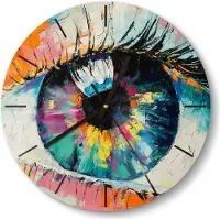 DEQORI Glasuhr Ø30 cm Modern 'Auge in bunten Ölfarben' Wanduhr Glas Uhr Design leise
