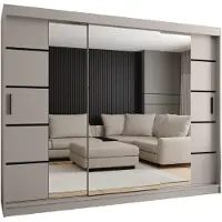 MEBLE KRYSPOL Kryspol - - Kleiderschrank mit Spiegel, 250x200x62cm, 3 Tür, RUBINO V4 250 Kaschmir
