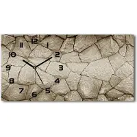 Tulup Wanduhr aus Glas – 60x30 cm - Glasbild - Glasuhr - Gehärtetes Glas - schwarze-zeiger - Steinwand