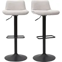 Miliboo - Barhocker höhenverstellbar und um 360° drehbar aus Stoff mit strukturiertem Samteffekt in Beige und Metall (2er-Set) BOOST