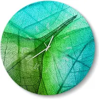 DEQORI Glasuhr Ø50 cm Römisch 'Durchleuchtete Blätter' Wanduhr Glas Uhr Design leise