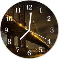 Tulup Glasuhr Wanduhr Küchenuhr Echt-Glas 30fi cm Brücke Nacht schwarz