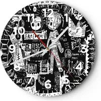 ARTTOR Wanduhr - Rund - Glasuhr - Graffiti modern - 40x40cm - Schleichendes Uhrwerk - Lautlos - zum Aufhängen bereit - Dekoration Modern - Wanddekoration aus Glas - C4AR40x40-3587