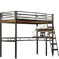 Xdovet Hochbett,kinderbett mit Schreibtisch, Regale, Geländer, Leiter, Eisenrahmen