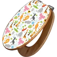 Banjado Design WC Sitz Bambus Absenkautomatik - Fröhliche Tiere - Toilettendeckel mit Absenkautomatik Holz/hochwertiger Bambus Klodeckel/WC-Sitz für alle gängigen Toiletten [TDB2 11279]