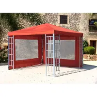 Quick Star Rank Pavillon Set 3x3m Metall Garten Partyzelt Terra / Rotorange RAL 2001 mit 2 Seitenteilen mit Fenster