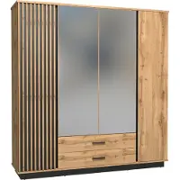 Furniture24 Kleiderschrank Lamelo LA18 Schrank 4 türiger Drehtürenschrank mit Kleiderstange und 2 Schubladen Schalfzimmerschrank