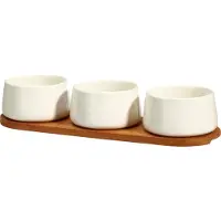 Eh Excellent Houseware Porzellanschälchen für Dips APERIO, 3 x 200 ml, Bambustablett