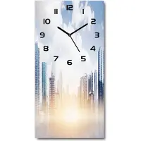 Tulup Wanduhr aus Glas – 30x60 cm - Glasbild - Glasuhr - Gehärtetes Glas -Wolkenkratzer