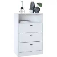 Vladon Kommode Pino V2, Germany, Anrichte mit 3 Schubladen & 1 offenem Fach, Weiß matt/Weiß matt (56 x 86,5 x 36 cm)