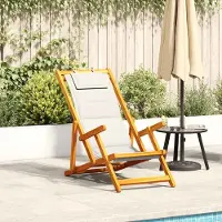 vidaXL Möbel Strandstuhl mit Armlehnen Klappbar Hellgrau Akazie Textilene - Gartenstühle CC3876