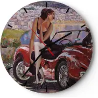ARTTOR Wanduhr - Rund - Glasuhr - frau modern - 40x40cm - Schleichendes Uhrwerk - Lautlos - zum Aufhängen bereit - Dekoration Modern - Wanddekoration aus Glas - C3AR40x40-3468