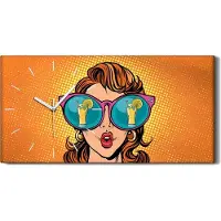 Coloray Leinwand Uhr Küche Wohnzimmer Bild 60x30 Kunst groß Comic Cartoon Pop-Art Frau - weiße Hände