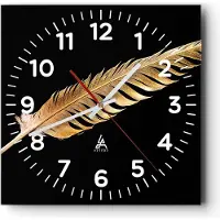 ARTTOR Wanduhr - Quadrat - Glasuhr - Golden Feder Schwarz - 40x40cm - Schleichendes Uhrwerk - Lautlos - zum Aufhängen bereit - Dekoration Modern - Wanddekoration aus Glas - C4AC40x40-4887