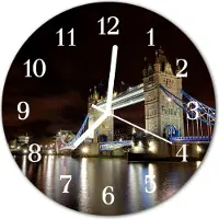 Tulup Glasuhr Wanduhr Küchenuhr Echt-Glas 30fi cm Brücke London mehrfarbig