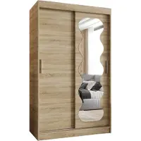 MEBLE KRYSPOL SPOTI 120 Kleiderschrank mit zwei Schiebetüren für Schlafzimmer – moderner Aufbewahrungsschrank mit Kleiderstange und Regalen – 120x200x62cm - Sonoma