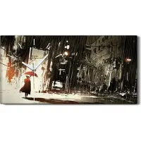 Coloray Dekor Leinwand Uhr Wandbilder Quarz 60x30 Frau Regenschirm Stadt Nacht Regen - weiße Hände