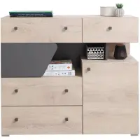 Masseno Kommode RAVENNA 110 cm Sideboard mit 4 Schubladen und 2 Türen für Wohnzimmer Schlafzimmer Modern 110x40x95 cm Eichefarben / Eichefarben