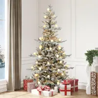 BALCONERA 1,8 m hoher, beflockter künstlicher Weihnachtsbaum mit Fernbedienung, Scharniertechnik, 1338 Astspitzen, 270 warmweißen und farbwechselnden