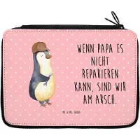 Mr. & Mrs. Panda Mäppchen Wenn Papa es nicht reparieren kann, sind wir am Arsch - Rot Pastell - Geschenk, Schlampermäppchen, Vater, Pinguin, Bleistiftetui, Vatertag, Etui