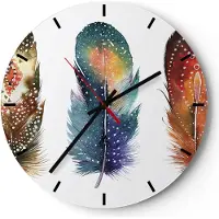 ARTTOR Wanduhr - Rund - Glasuhr - Feder Vogel Farbe - 40x40cm - Schleichendes Uhrwerk - Lautlos - zum Aufhängen bereit - Dekoration Modern - Wanddekoration aus Glas - C3AR40x40-4927