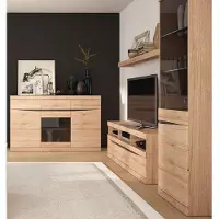 Lomadox Set Wohnwand und Sideboard mit Beleuchtung SANFORD-129 in Eiche hell Nb.