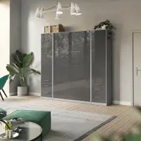 SMARTBett GmbH SMARTBett Wohnwand Set mit Schrankbett Standard 140x200 Vertikal + 2 x 50-Schränke Beton/Anthrazit Hochglanz
