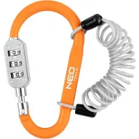Neo Tools Karabinerschloss mit 3-stelligem Zahlencode & 1m Stahlkabel, robustes Sicherheitsschloss für Koffer, Fahrrad, Rucksack & Werkzeug, 110x62x12mm