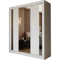 Masseno Schiebetürenschrank GRAZIA 180 cm Kleiderschrank Schlafzimmer Schrank 3-türig mit Spiegel Weiß