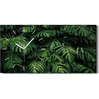 Coloray Küche Wohnzimmer Wand Leinwand Uhr Geräuschlos 60x30 Tropische Blätter Monstera - weiße Hände