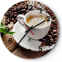 ARTTOR Wanduhr - Rund - Glasuhr - Kaffee Tasse Espresso heiß - 40x40cm - Schleichendes Uhrwerk - Lautlos - zum Aufhängen bereit - Dekoration Modern - Wanddekoration aus Glas - C4AR40x40-2546