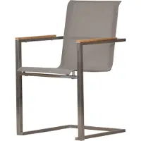 Kai Wiechmann Freischwinger Bolton Edelstahl als moderner Edelstahl Stapelsessel mit Teak Armlehnen rostfreier und langlebiger Gartenstuhl