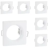 LUMILED 6x Einbaustrahler feste flach Spots für LED oder Halogen Einbauleuchten Einbaurahmen eckig stahl Einbauspots Downlight Weiß