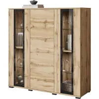 Mirjan 24 Türkommode CARO HB 120, Stilvoll Wohnzimmer, Kommode mit drei Drehtüren (Farbe: Wotan, mit weißer LED Beleuchtung)