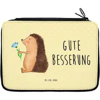 Mr. & Mrs. Panda Federmäppchen Igel Blumen - Gelb Pastell - Geschenk, Federtasche, Federmappe, Lustige Sprüche, Besuch, Krankenhaus, Genesungswünsche, Gute Besserung