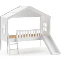 58 aufm Kessel Hausbett mit Rutsche Kathye 213x192x202 Massivholz+MDF Weiß