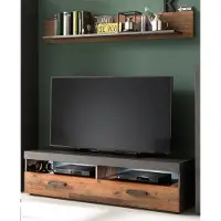 Inn.Furn Set "Indy" TV Lowboard mit Wandregal Used Wood Vintage, inkl. Beleuchtung
