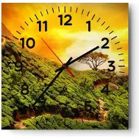 ARTTOR Wanduhr - Quadrat - Glasuhr - Berg Baum Pfad Hügel - 40x40cm - Schleichendes Uhrwerk - Lautlos - zum Aufhängen bereit - Dekoration Modern - Wanddekoration aus Glas - C4AC40x40-2715