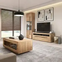 Lomadox Wohnzimmer Set 3-teilig in Eiche mit Couchtisch & Wohnwand, inkl. LED Beleuchtung - TURDA-83