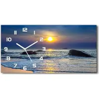 Tulup Wanduhr aus Glas – 60x30 cm - Glasbild - Glasuhr - Gehärtetes Glas - weisse-zeiger - Sonnenuntergang Meer