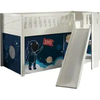 58 aufm Kessel Kinderbett mit Rutsche Karyl Massivholz Weiß Textilset Rakete
