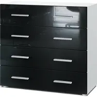 Vladon Sideboard Pavos, Kommode mit 4 Schubladen, Weiß matt/Schwarz Hochglanz (76 x 72 x 35 cm)