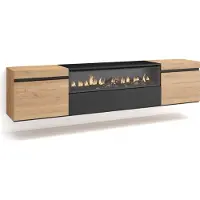 Skraut Home TV-Schrank, Lowboard, 200x35x45cm, Für TV-Geräte bis zu 80", Elektrokamin, Hängend, Eiche und Schwarz