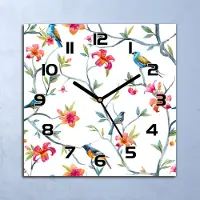Coloray Wanduhr Echt-Glas-Küchenuhr Vögel auf Zweigen Quarz Lautlos 30x30 Deko Bilder