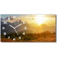 Tulup Wanduhr aus Glas – 60x30 cm - Glasbild - Glasuhr - Gehärtetes Glas - weisse-zeiger - Sunset Berge