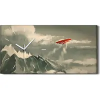 Coloray Wandbild Leinwand Bilder mit Uhr Geräuschlos 60x30 Berg Flugzeug Himmel Wolken - weiße Hände