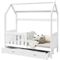 FDM Bett PLUTO Häuschenbett 80x160 cm Kinderbett mit Schublade Lattenrost Rausfallschutz weiß