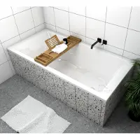ECOLAM große Badewanne 190x90 cm TAMI + Bambusablage Holz Ablage Acrylwanne Rechteck Acryl weiß + Ablaufgarnitur Automatik Füße Silikon